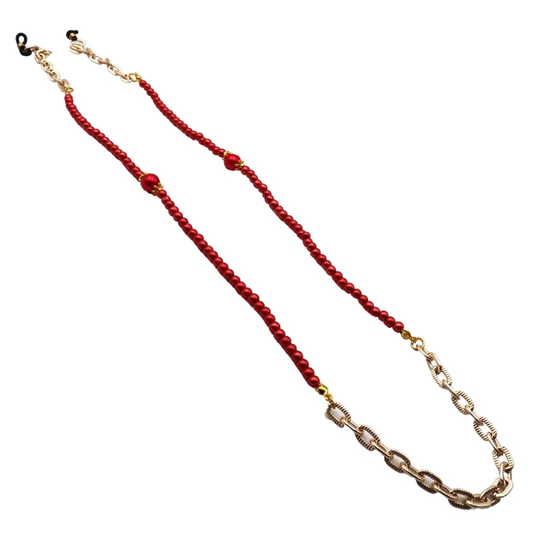 Catena per occhiali con perle rosse - immagine 2