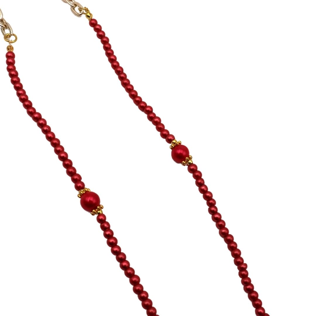Catena per occhiali con perle rosse