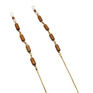 catena per occhiali in filo dorato e dettagli in legno